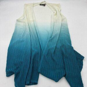 Chicos Open Front Sleeveless Vest Cardigan Womens L Open Knit Ombre White Blue